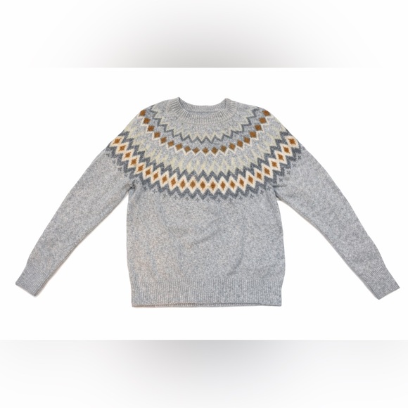 Lucky Brand Fair Isle Knit Sweater Gray Nordic Cozy Crewneck Size L - Picture 2 of 7
